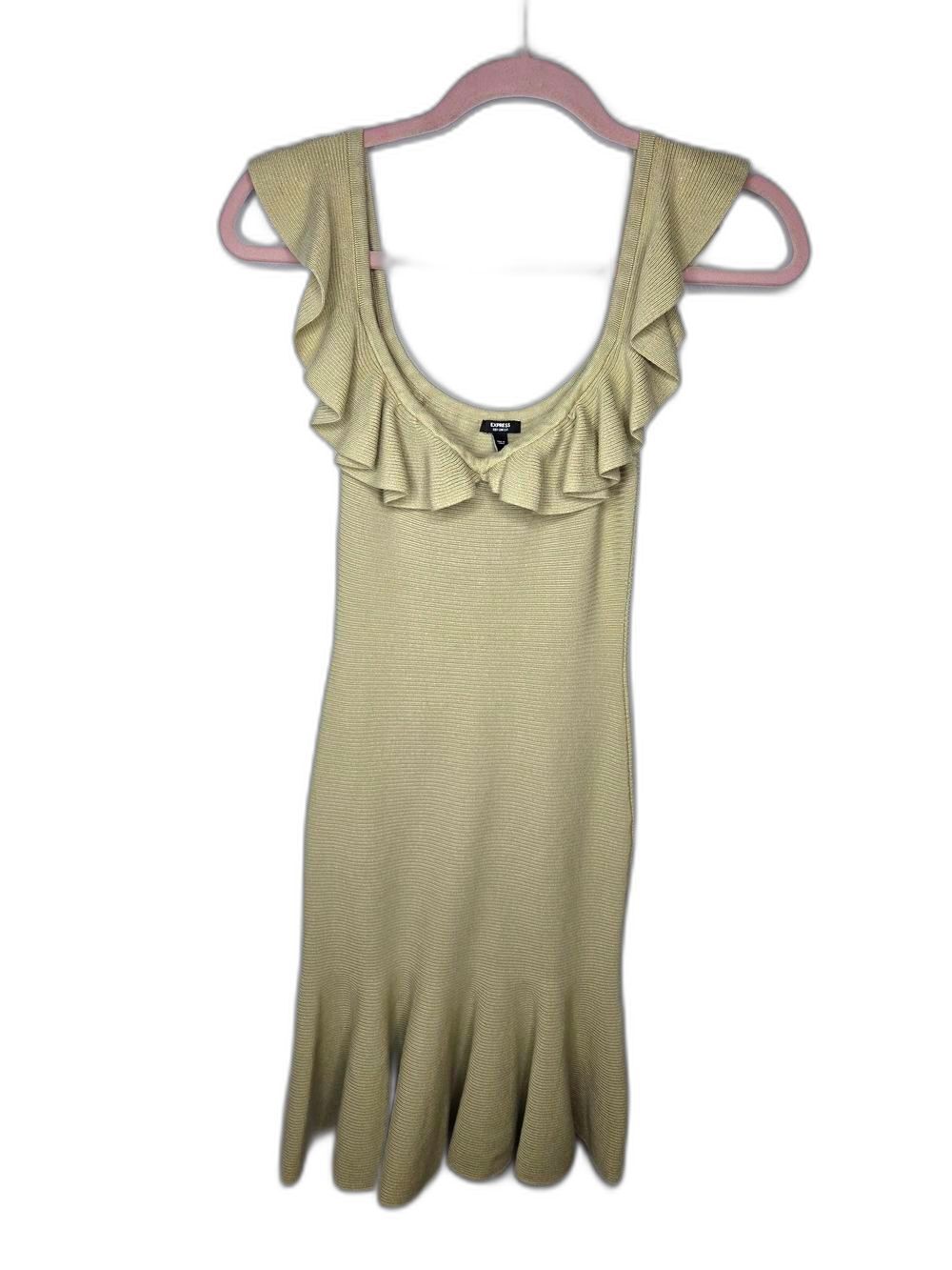 Express Sage Green Ruffle Scoop Neck Midi Dress